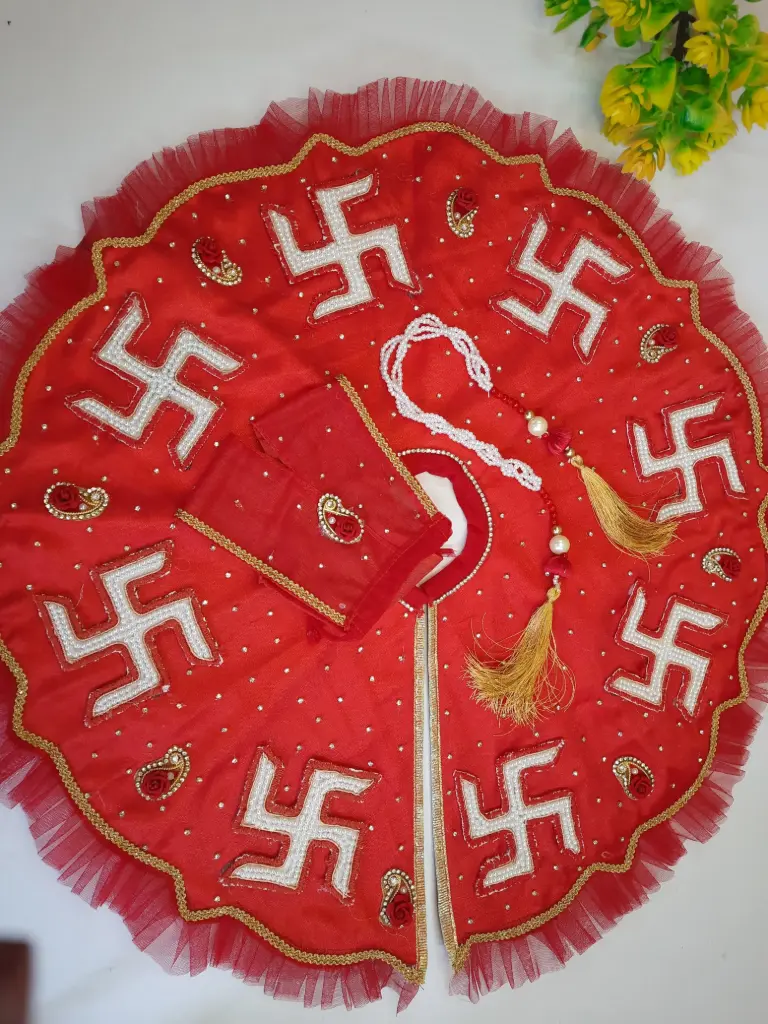 Shubh Laal Swastik Vastra Set – Divine Dress for Laddu Gopal