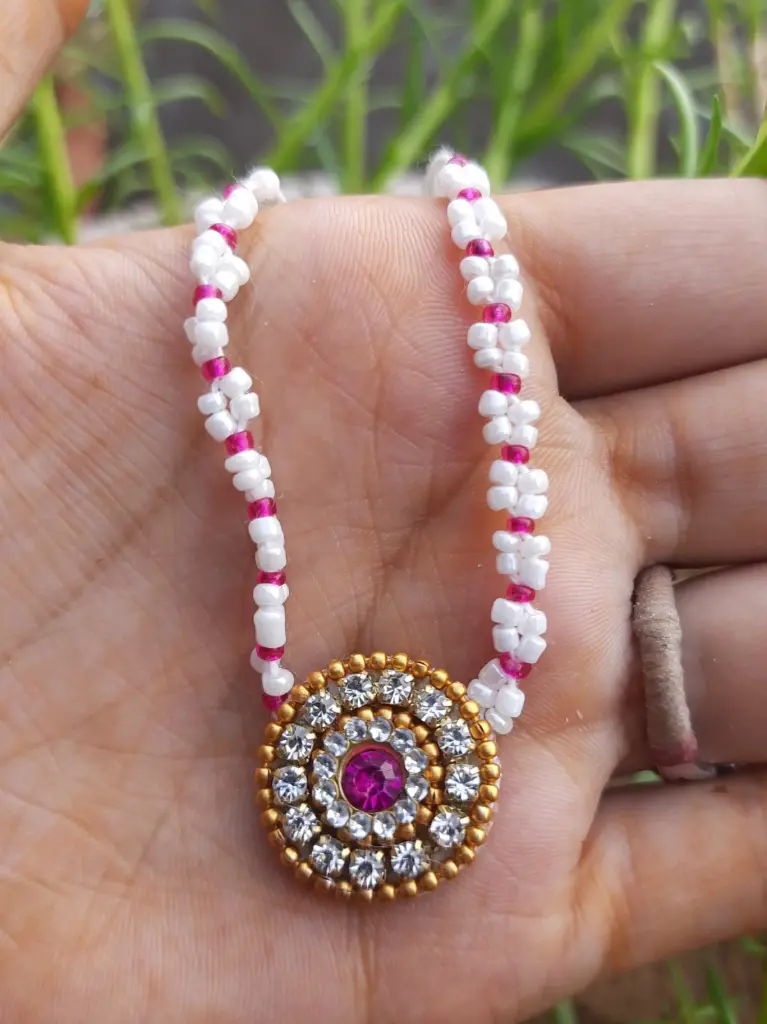 Pink Crystal & Pearl Beaded Haar for Laddu Gopal