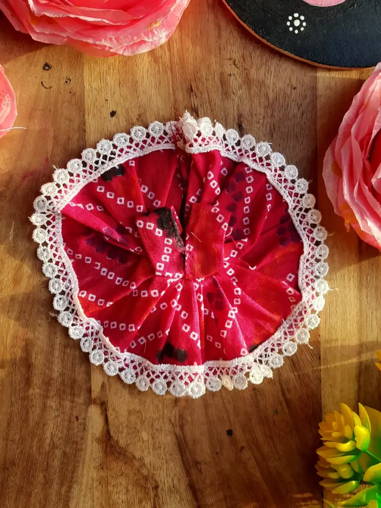 Vrindavan Bandhani Charm – Red Lace Krishna Dress