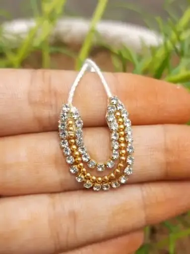 [J06] Golden Bead & Diamond Look Haar for Laddu Gopal