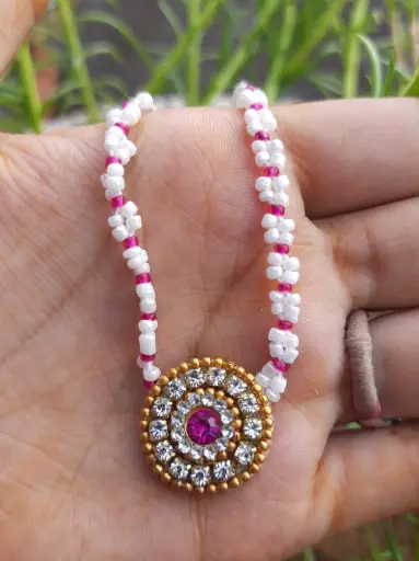 [J07] Pink Crystal & Pearl Beaded Haar for Laddu Gopal