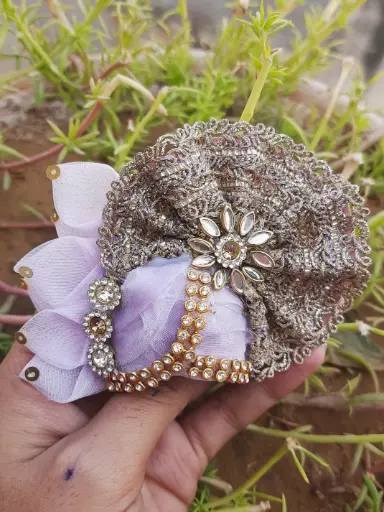 [P13] Royal Bloom – Lavender Net Pagdi with Silver Zari Sparkle